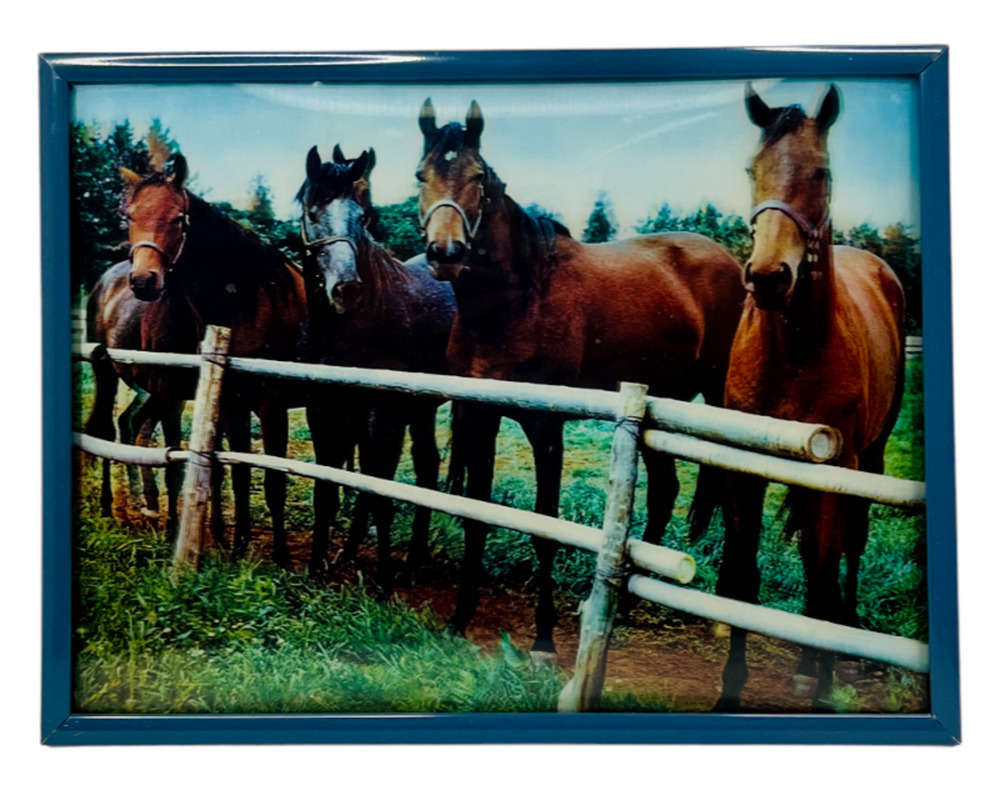 Framed Horse Picture 3D Holographic Lenticular Moving Image Farm Vintage 9 x 12